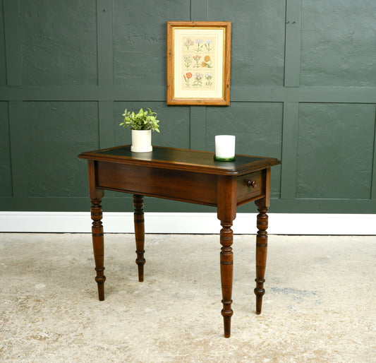 Victorian Mahogany Console Side Table with Leather Top & End Drawer