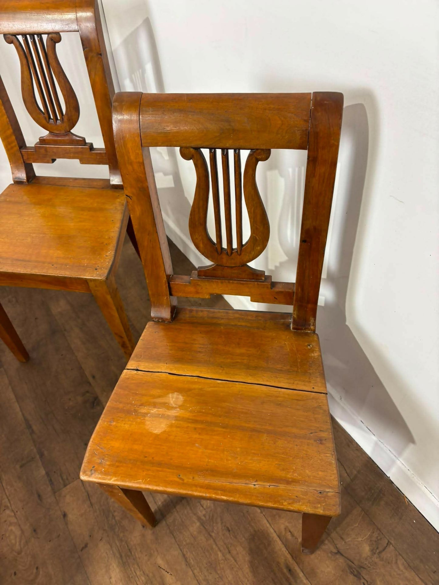 Antique Set of Five Mahogany Lyre Back Dining Chairs