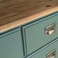 Large olive green rustic pine merchant sideboard/ chest of drawers