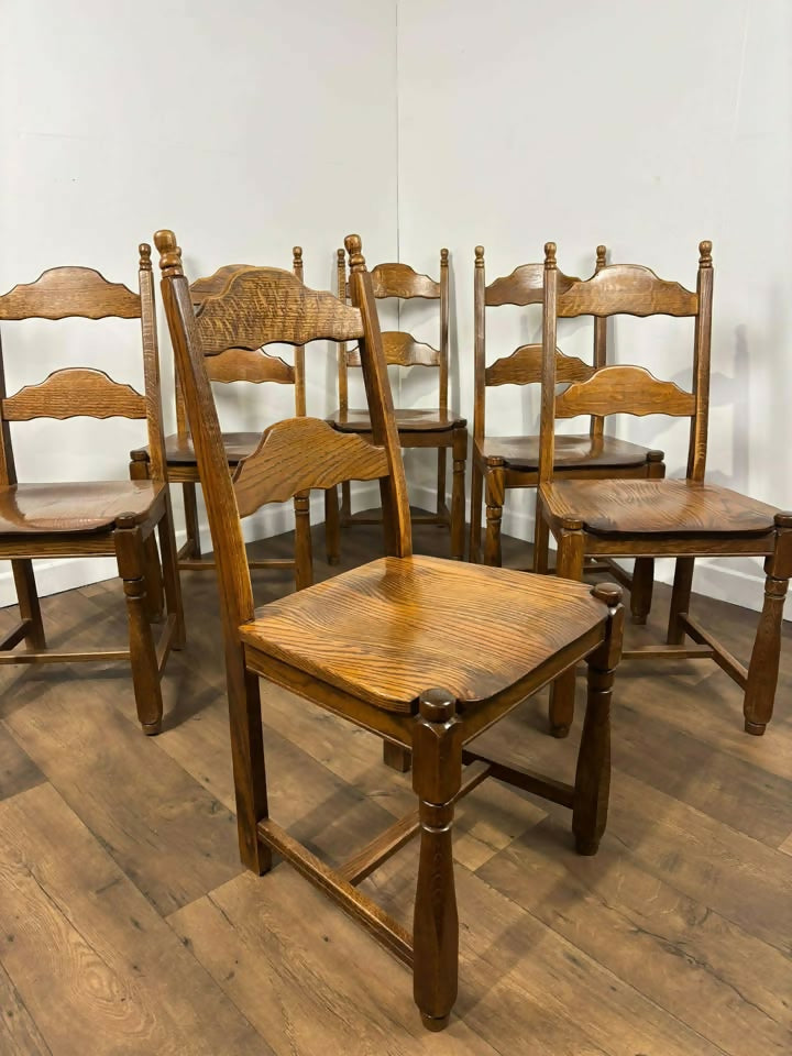 Set of Six Custom Made Elm Bar Back Dining Chairs