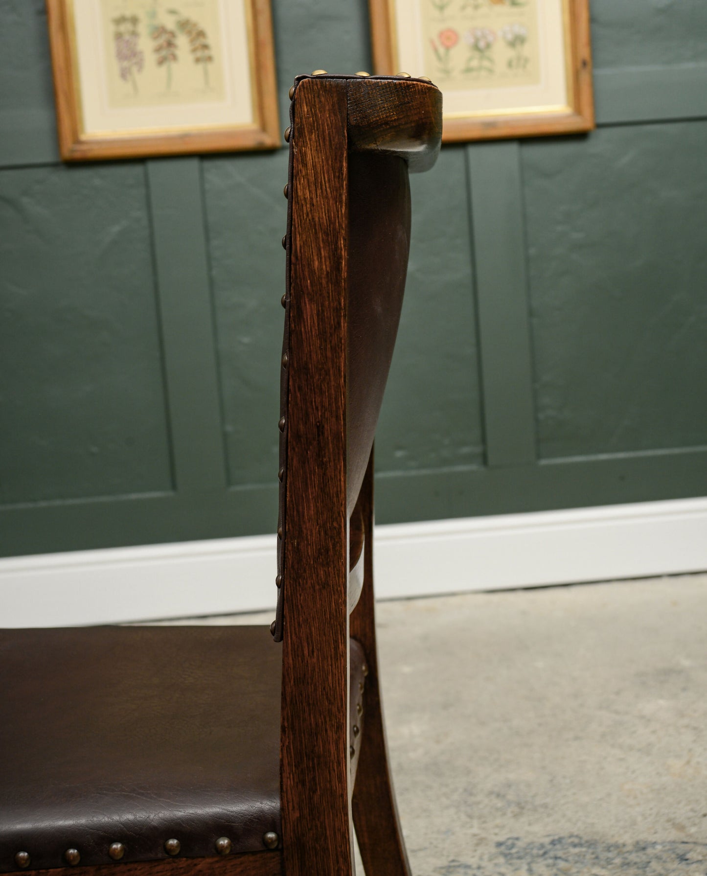 4 Oak Dining Chairs -Tudor Cromwellian Style - Burgundy Leatherette