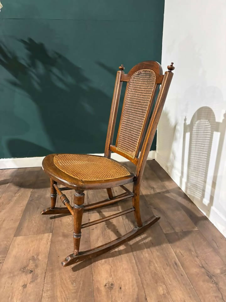 Edwardian Mahogany Rocking Chair with Berge Style Seat & Back Panelm