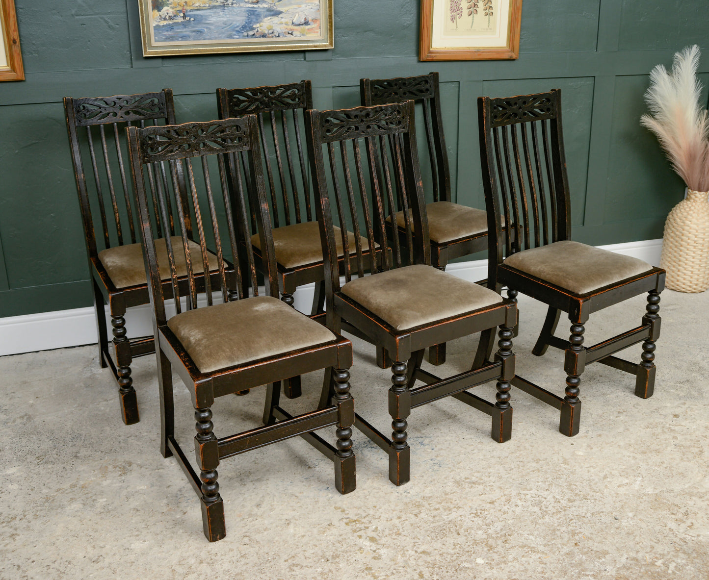6 x Ebonised Oak Dining Chairs with Drop in Seats