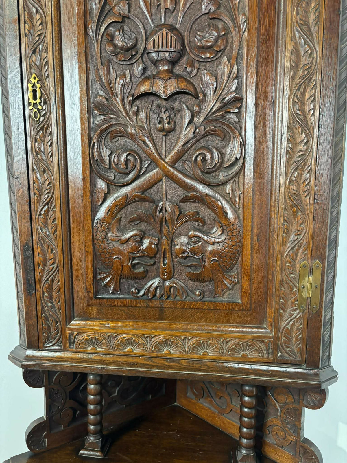Antique Heavily Carved Oak Corner Cabinet