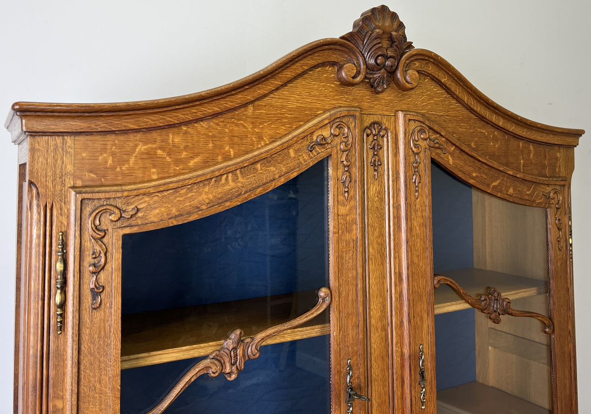 Bookcase Vintage French Louis Oak Glazed Display Cabinet Sideboard LOT 6546