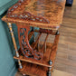 Antique Victorian Burr Walnut Canterbury Whatnot – Magazine & Book Rack with Carved Fretwork