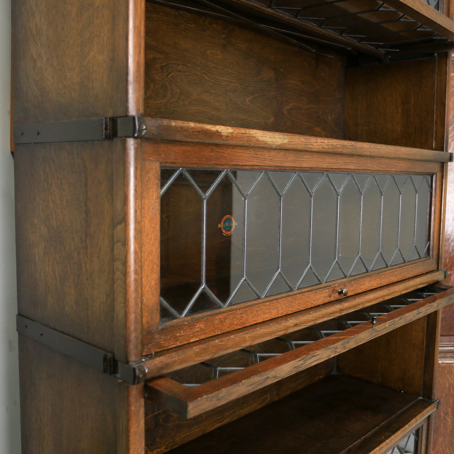 Globe Wernicke Barristers Bookcase in Oak with Diamond Leaded Panes