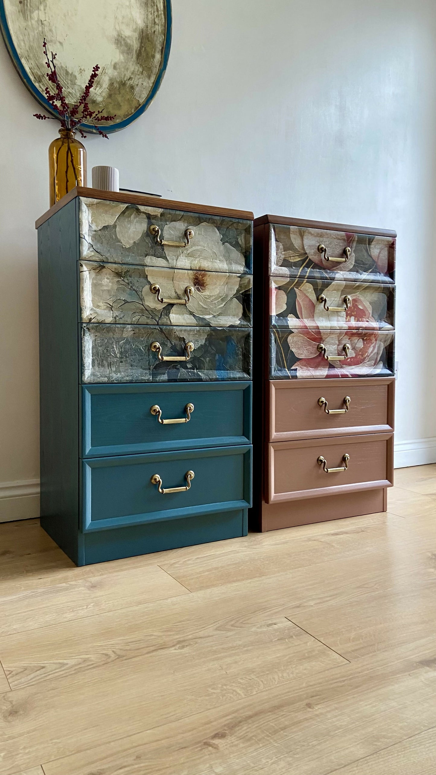 Pair of G - Plan Chest of Drawers - Hand- Painted Botanical Mural