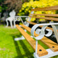 White Vintage Garden Bench Patio Seat in Oak Wrought Iron