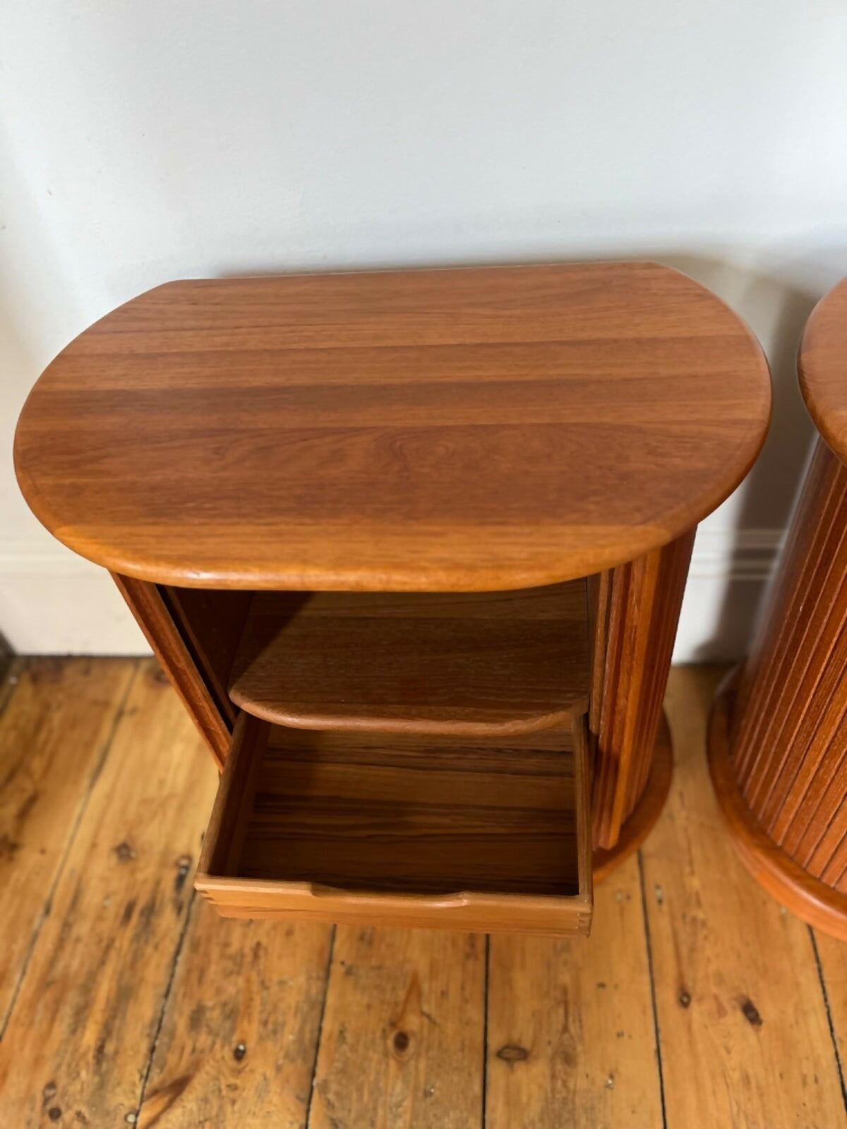 Danish Retro Teak Bedside Cabinets By Dyrlund W Tambour Doors