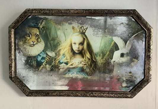 Alice in Wonderland distressed vintage mirror