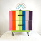 Multi Coloured Spectrum design two drawer chest with hairpin legs