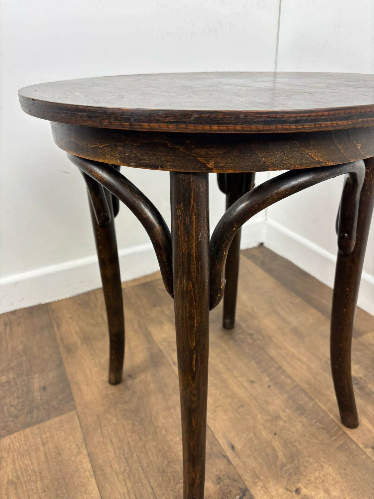 Vintage Small Circular Oak Bentwood Side Table