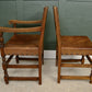 6 Oak Leather Dining Chairs - Cromwellian Style