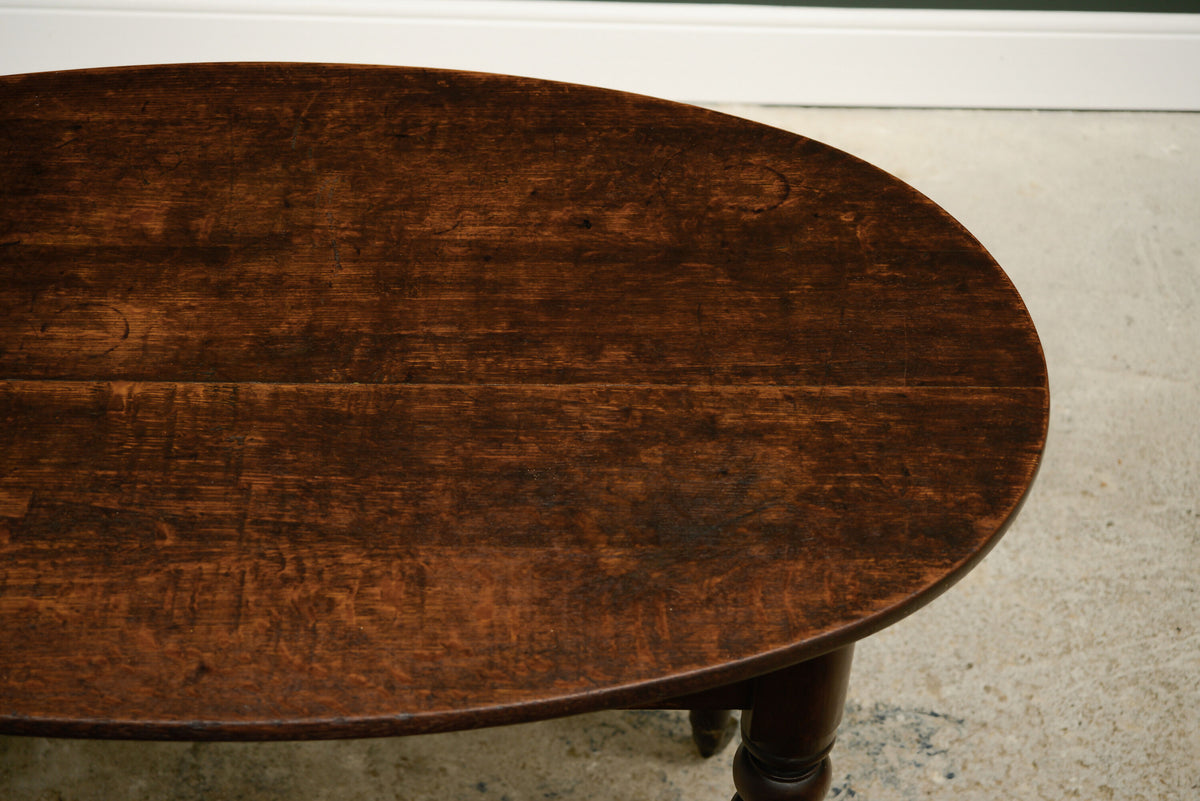 Antique Oak Oval Breakfast Dining Table on Castors - Kitchen Table