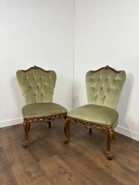Pair Of Reproduction Upholstered Bedroom Chairs