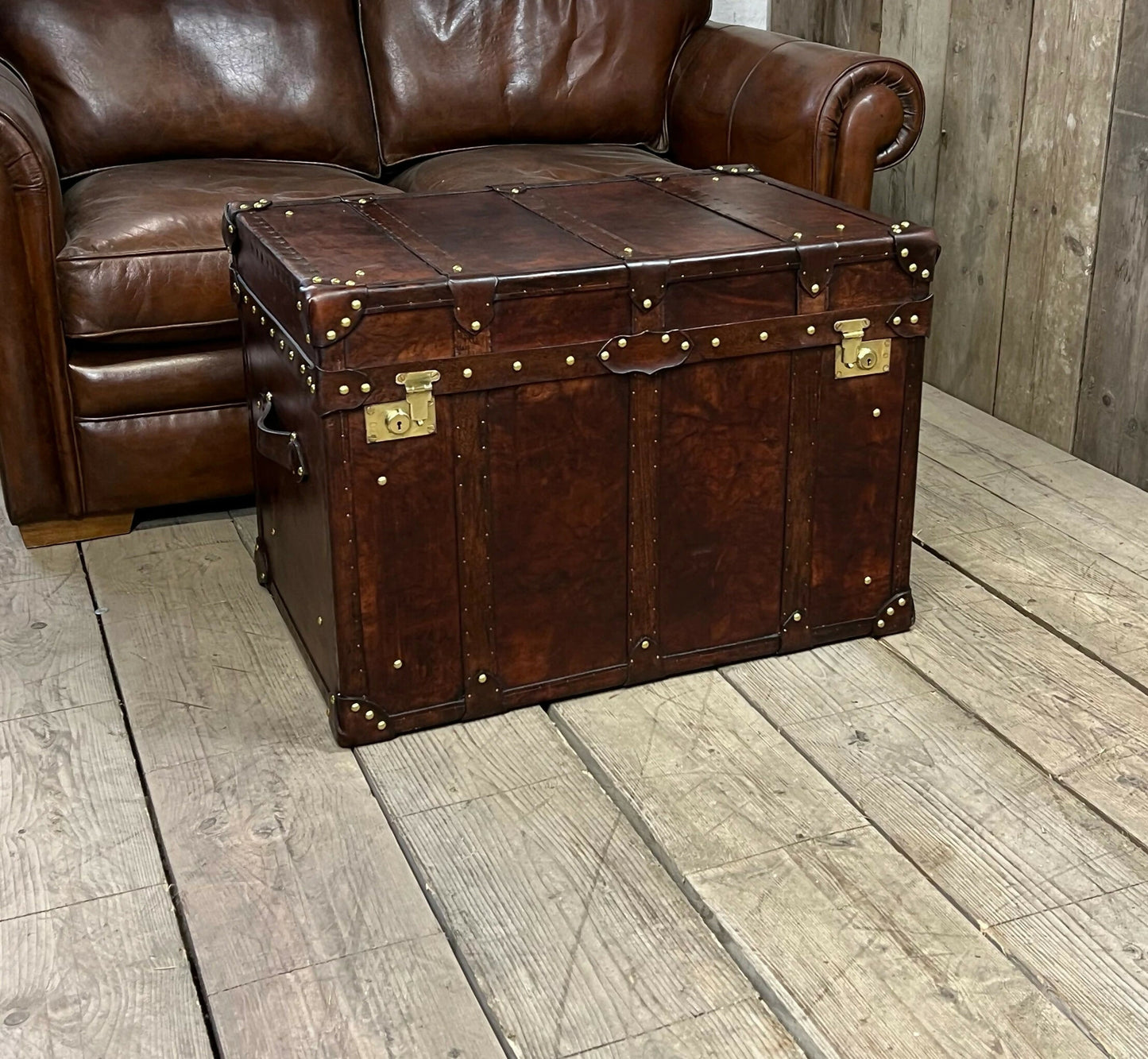 English Leather Coffee Table Storage Trunk