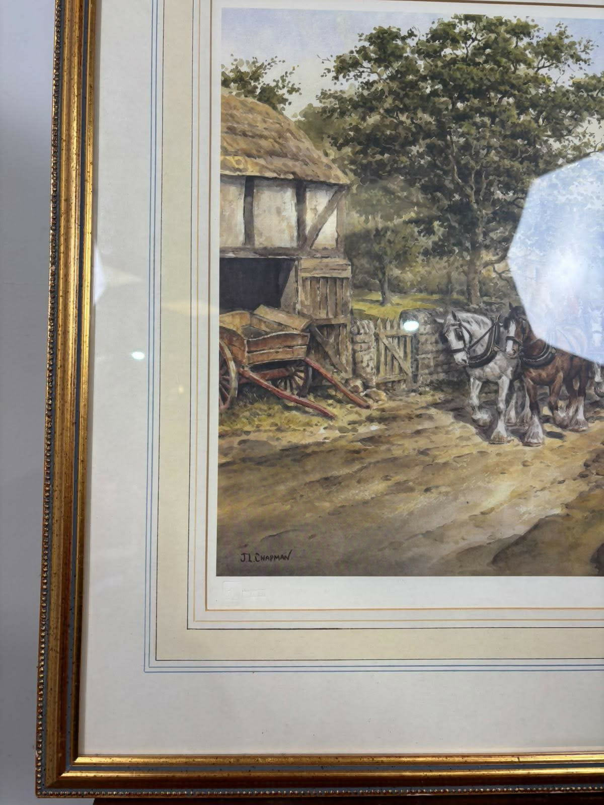 J.L. Chapman Framed Country Village Print – Horse & Cart Scene