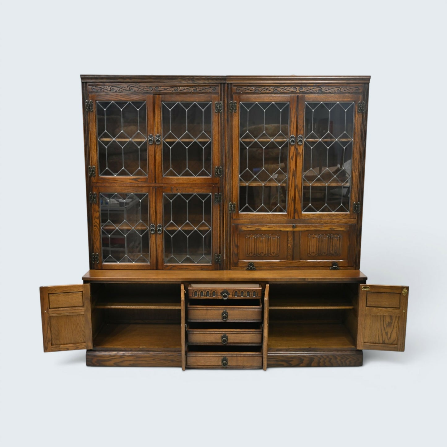 Old Charm Large Wall Unit Bureau Drink Cabinet Light Oak Finish FREE UK Delivery