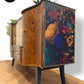 Luxury Unique Art Deco Sideboard with Drinks Cocktail Cabinet Section or TV Console | Refinished Hand Painted Vintage Green, Gold & Velvet | Black Leopard Interiors