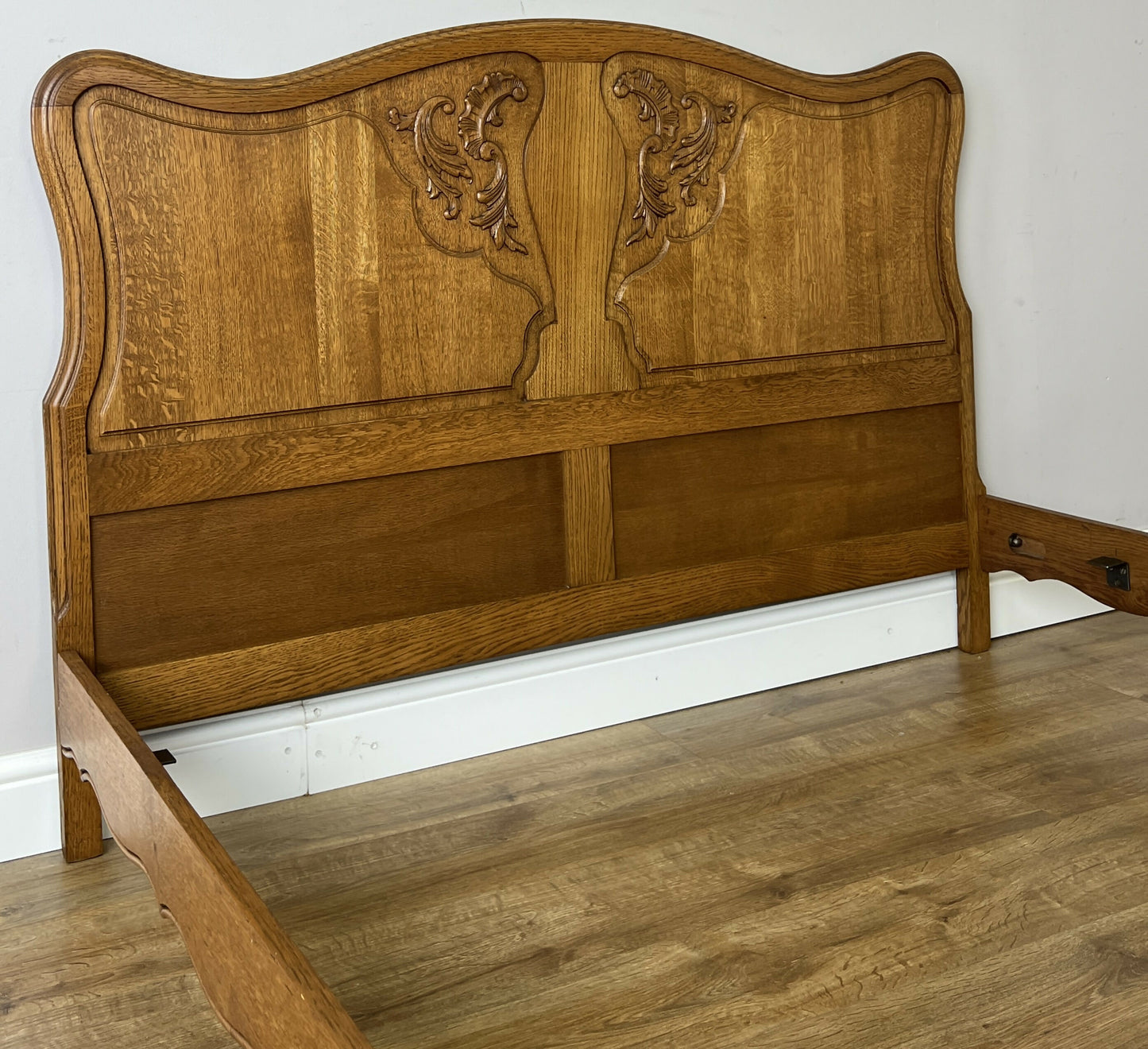 Bed Vintage French Louis XVI Double Bed Frame Oak Carved Headboard LOT 6459