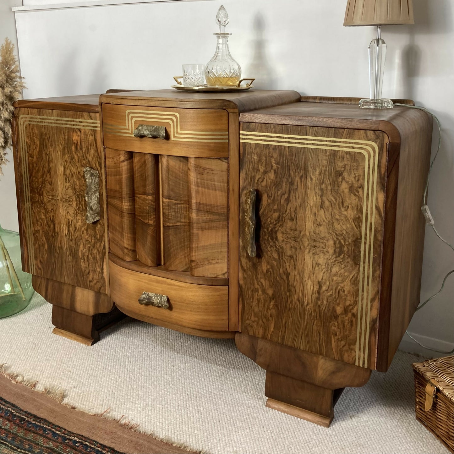 Art Deco Walnut Sideboard Cocktail Cabinet by F.H Marshall