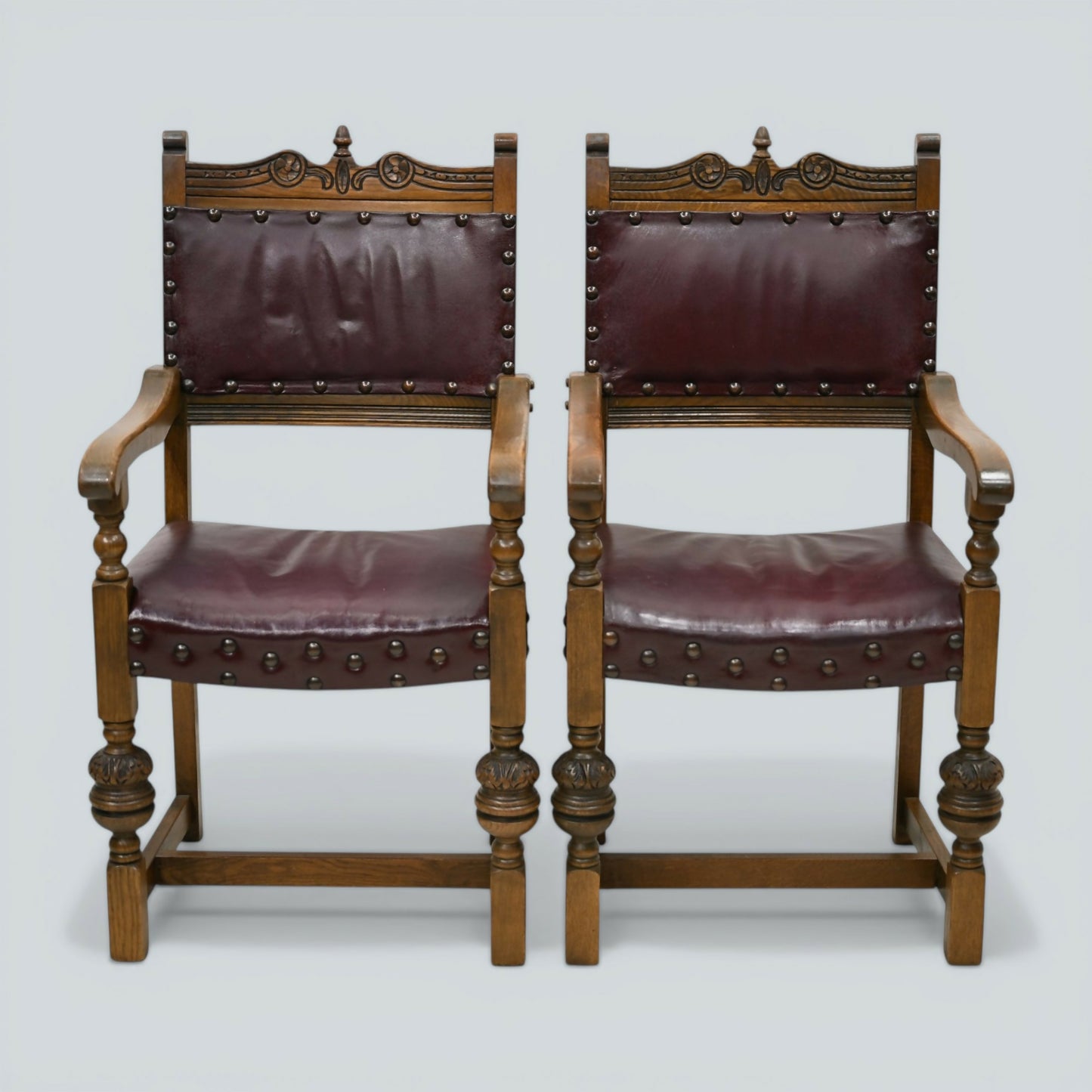 6 Old Charm Dining Chairs Studded Leather Seats/Backs Light Oak FREE UK Delivery