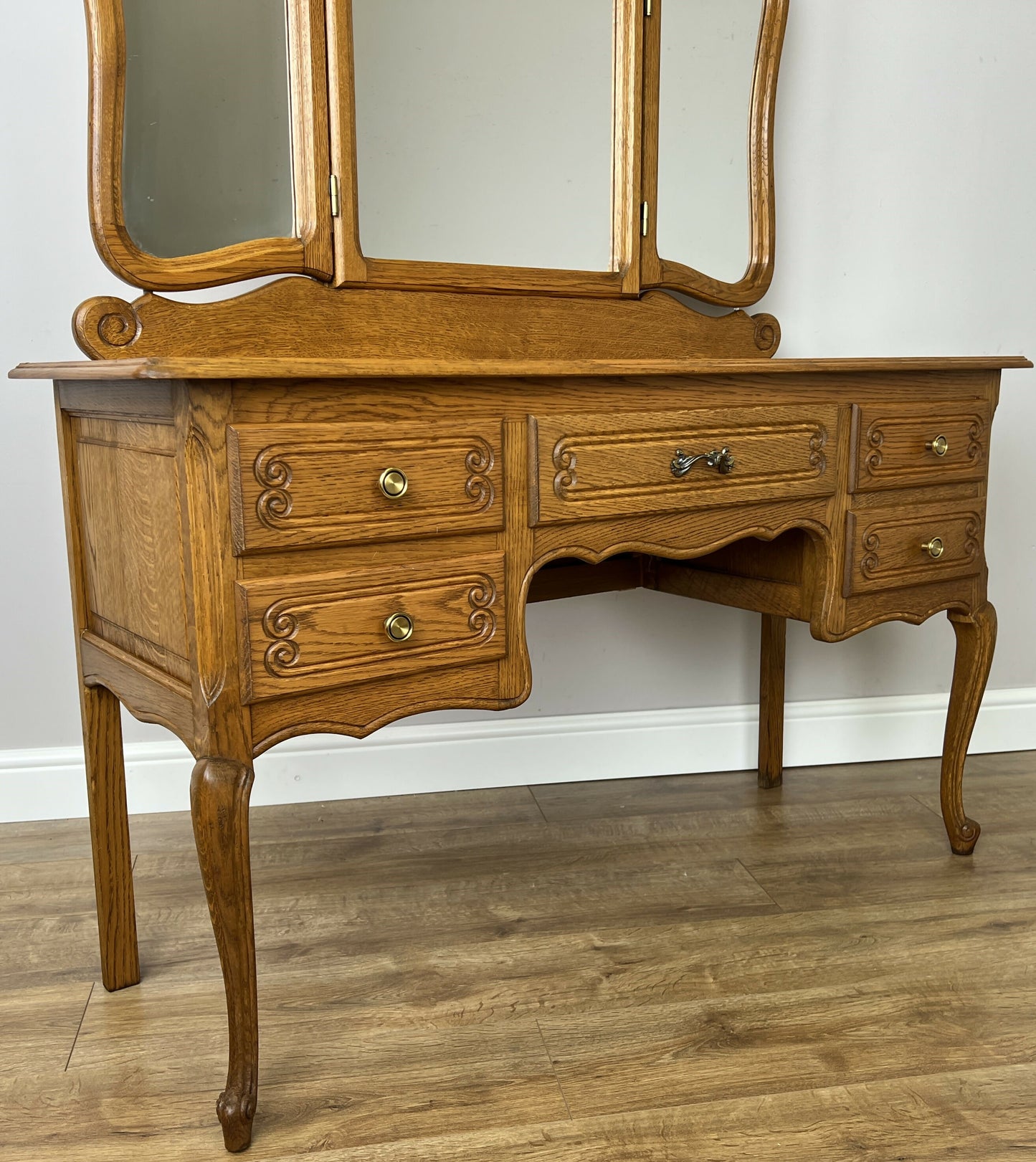 Dressing Table with Mirror Vintage French Oak Louis Vanity Table Makeup LOT 6321