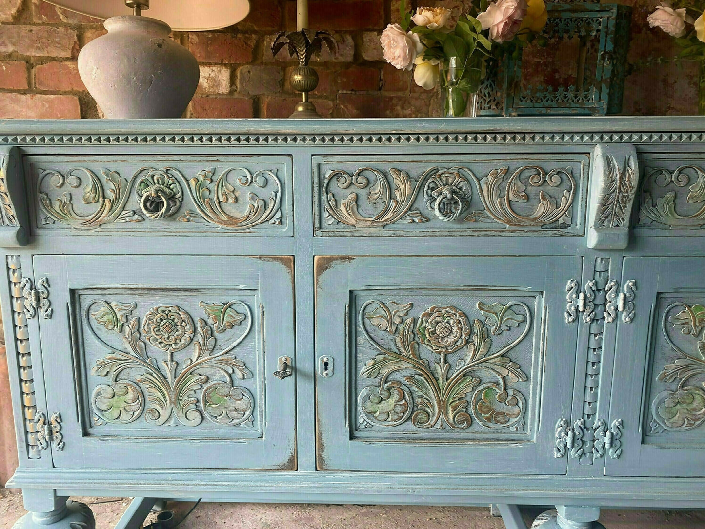 Vintage Farmhouse Sideboard/Large Carved Sideboard/Statement Piece