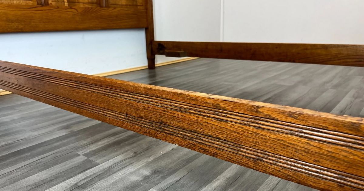 Bed Antique French Style Oak Double Bed Frame Carved Headboard LOT 2293