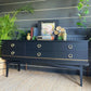 Sideboard With Drawers, TV Cabinet, Black Low And Wide, Mid Century.
