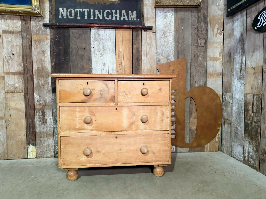 Antique Mid Victorian Pine Two over Two Chest of Drawers, c1850