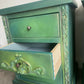 Vintage pine pair of bedside drawers, hand painted green and gold