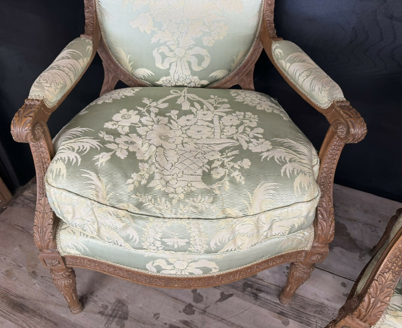 Generous Pair French Bergere Arm Chairs