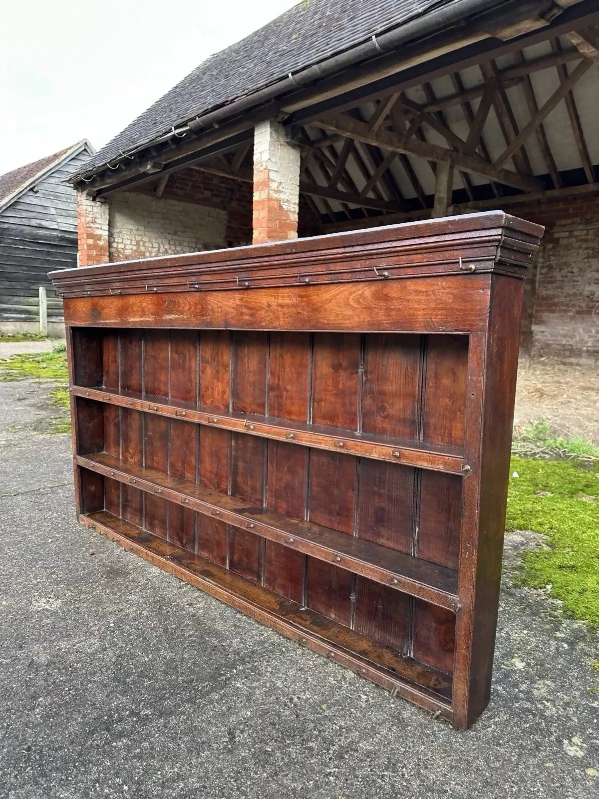 Antique Georgian 19th Century Oak Wall Hanging Shelves Kitchen Larder Pantry