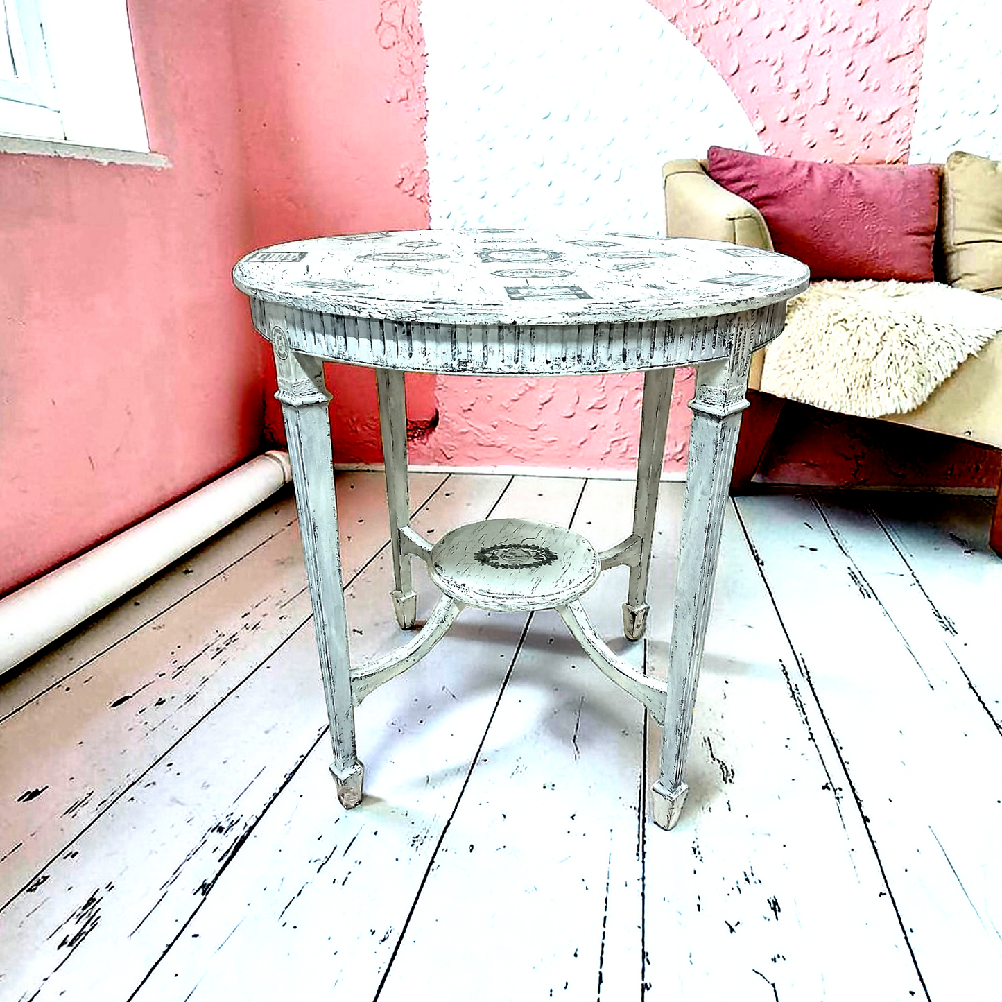 French Labels Decoupaged Table