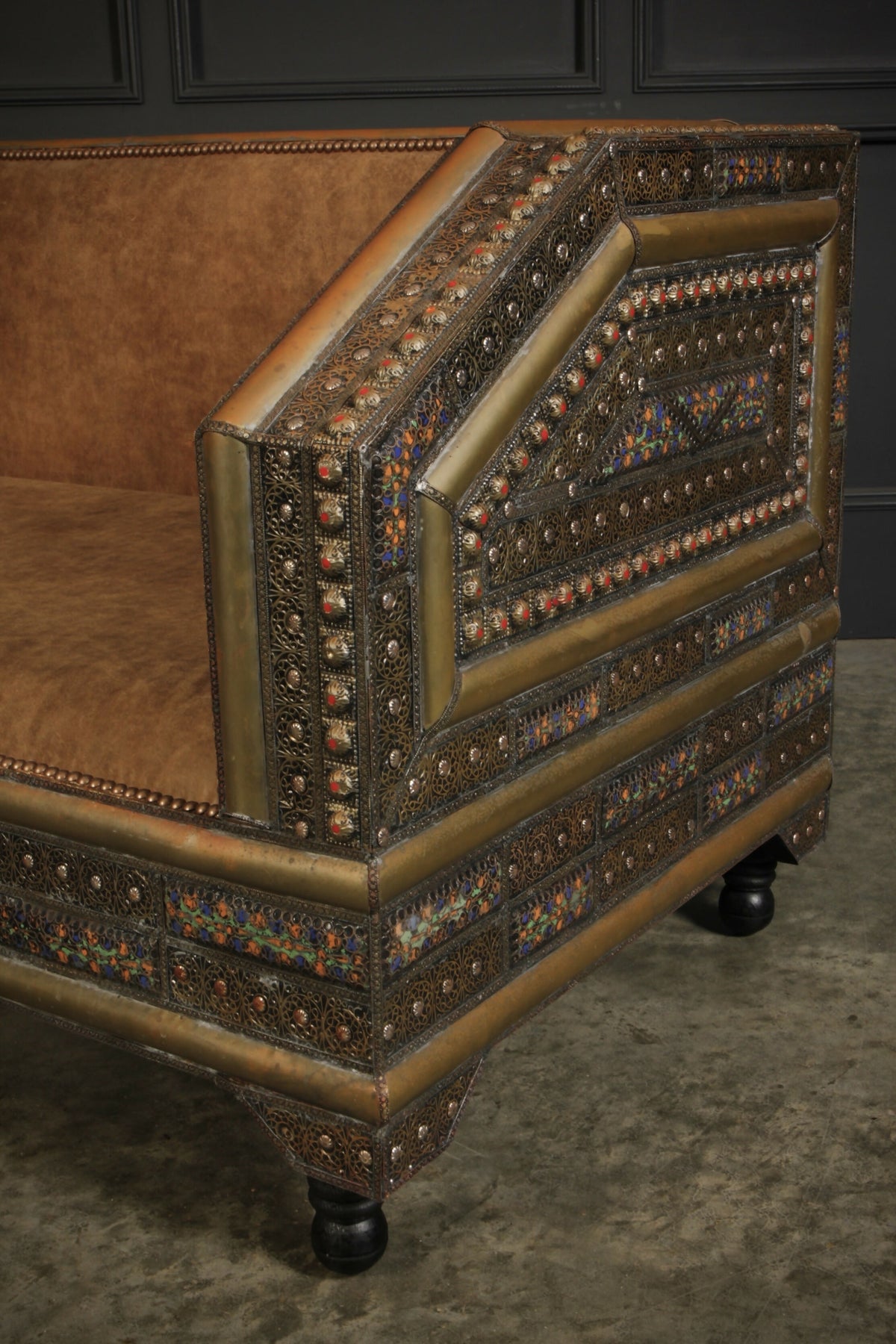 Moroccan Embossed Metal & Leather Sofa
