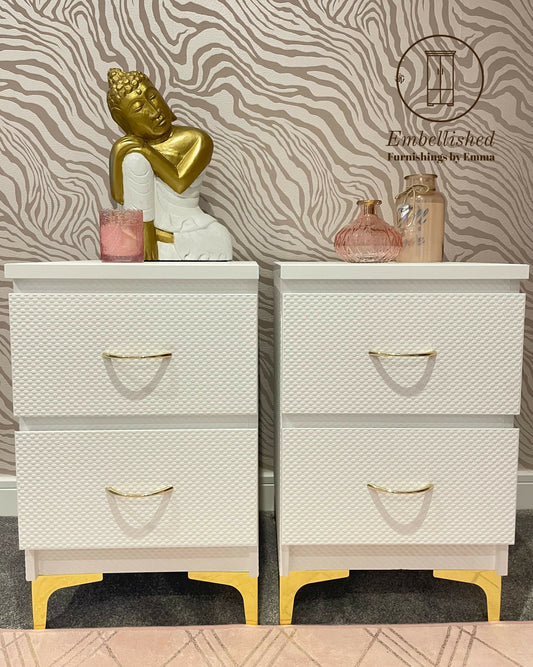 Pair of white textured bedside cabinets (SOLD)