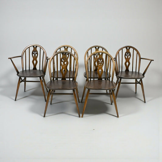6 Ercol Windsor Bow Back Dining Chairs Fleur De Lis Carving FREE UK Delivery*