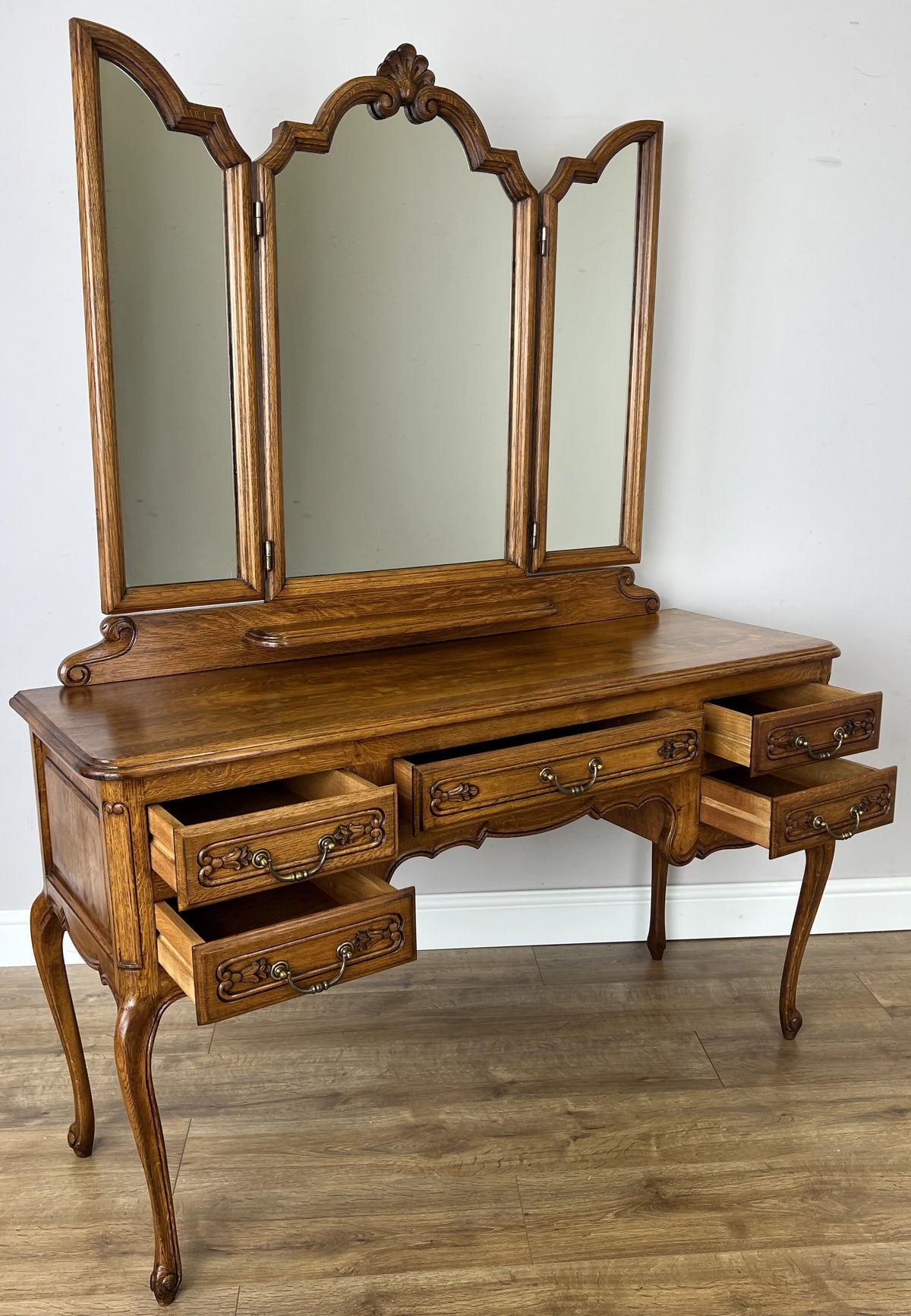 Dressing Table with Mirror Vintage French Louis Oak Vanity Table Makeup LOT 6600