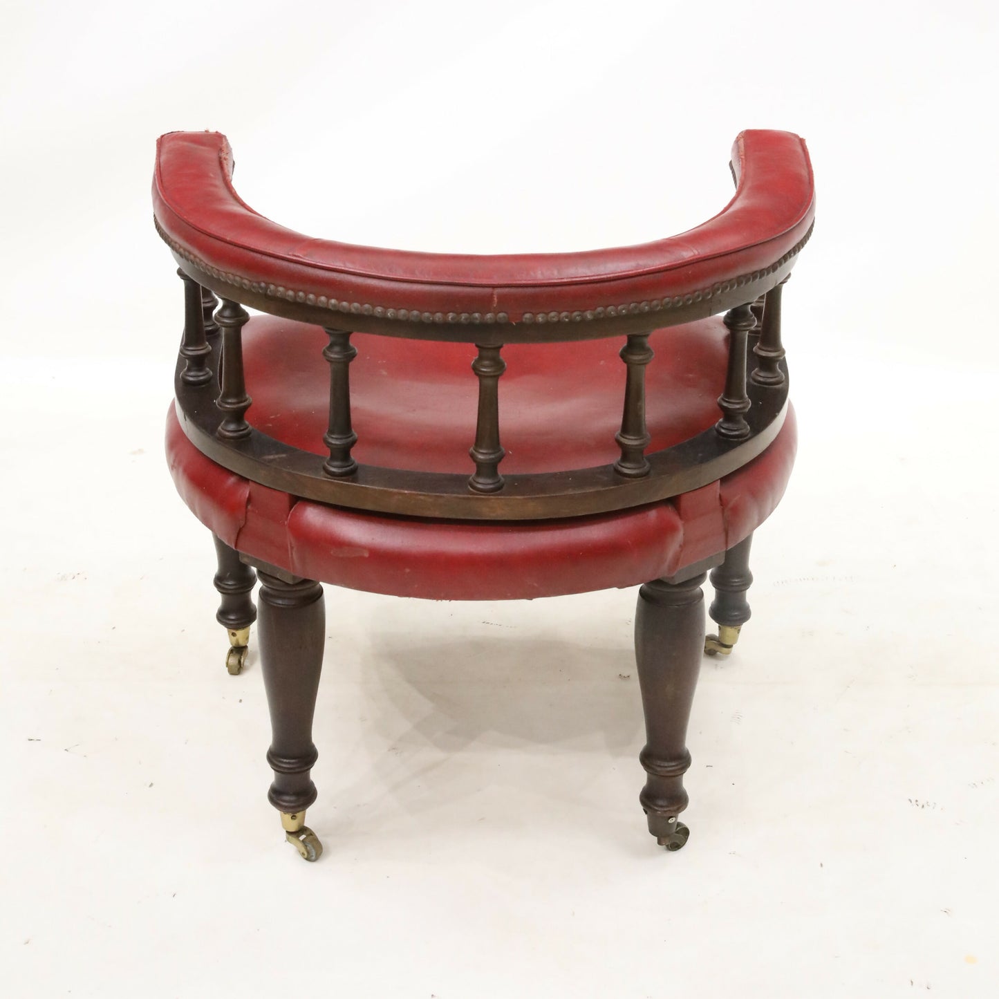 Antique Studded Red Leather Captains Armchair Tub Chair FREE UK Delivery. SBR9255/1906D