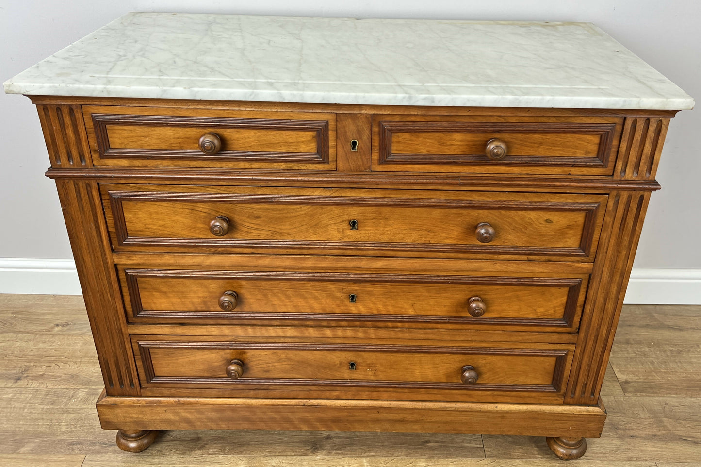 Chest of Drawers Antique French Walnut Marble Top 5 Drawers Cabinet LOT 6291