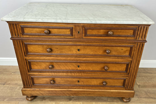 Chest of Drawers Antique French Walnut Marble Top 5 Drawers Cabinet LOT 6291