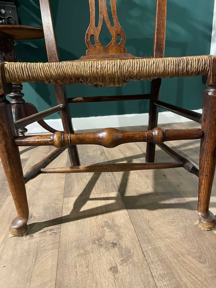 Near Pair of Antique Oak Chairs Having Rush Seats0989