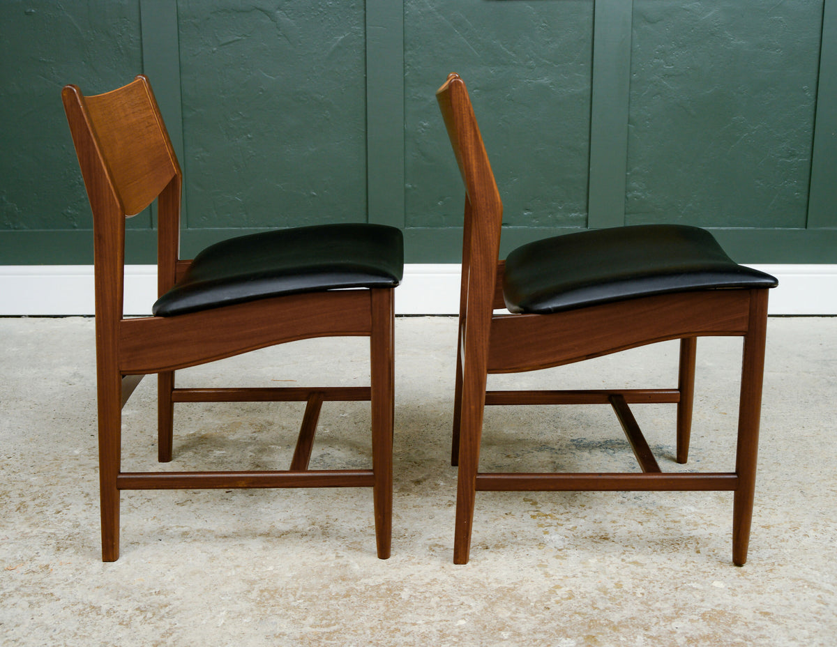 4 x Danish Teak Mid Century Dining Chairs with Black Seats -Glostrup Mobelfabrik