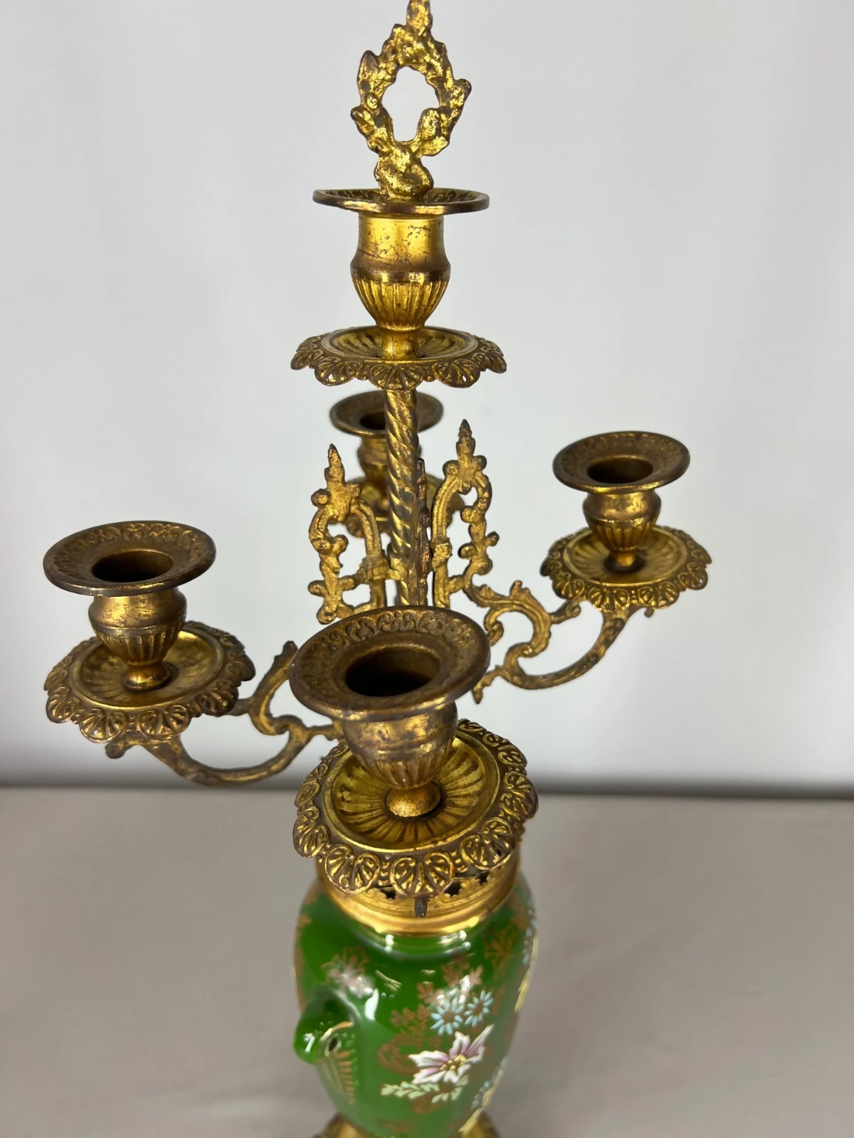 Mantel Clock Set Antique French Garniture Porcelain Bronze Candelabras LOT 3620