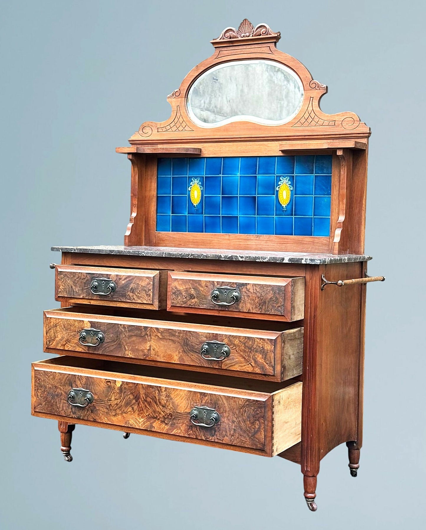 Edwardian Walnut Marble Top Washstand