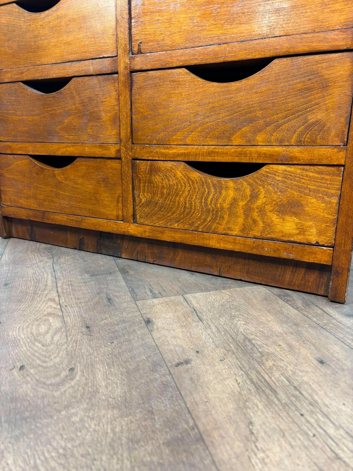 Vintage Oak Veneer Bank of Ten Drawers