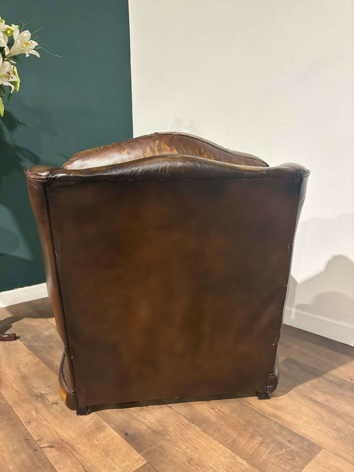 Brown Leather Wing Back Arm Chair0