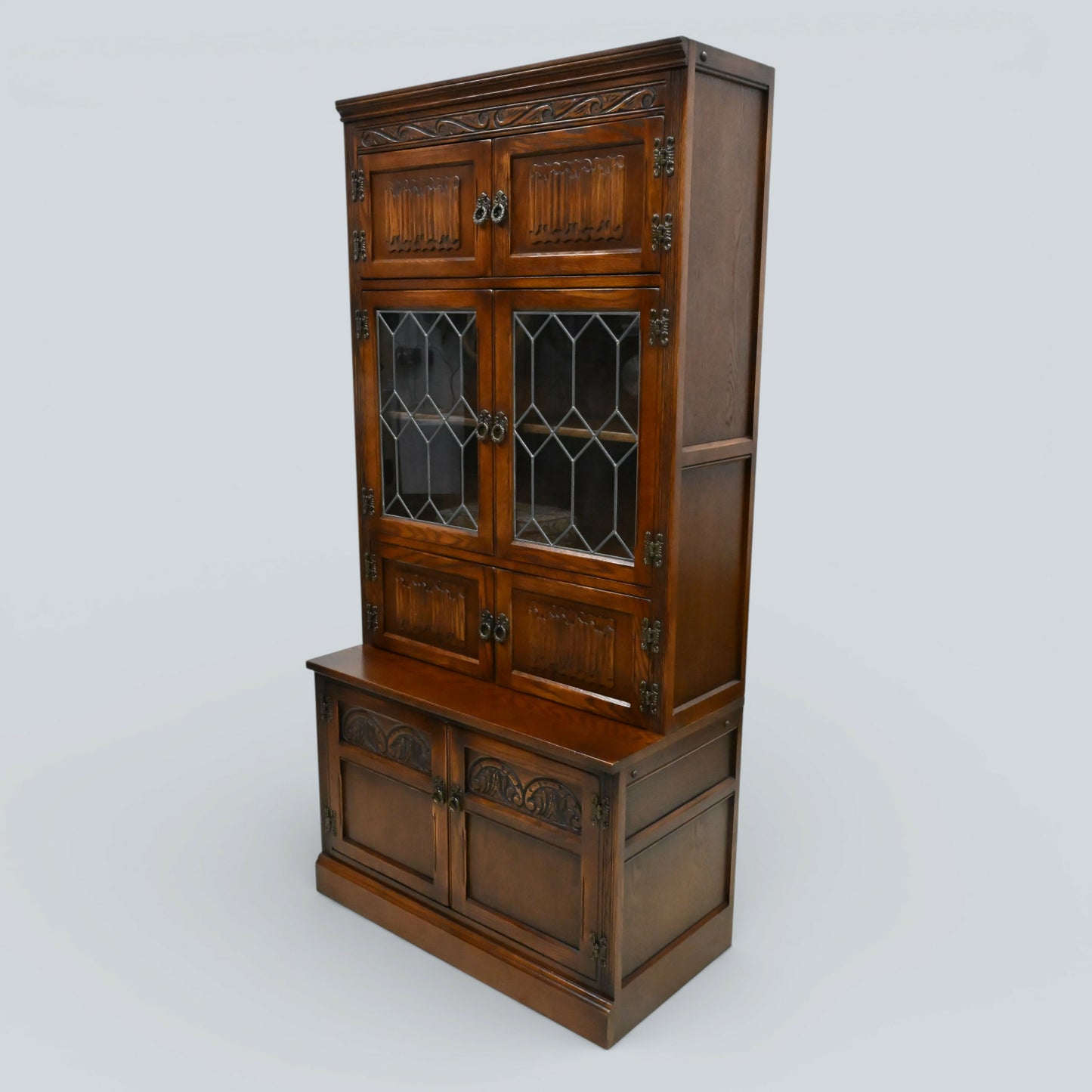 Old Charm Wall Unit Bookcase Display Cupboard Drawers Tudor Brown FREE Delivery